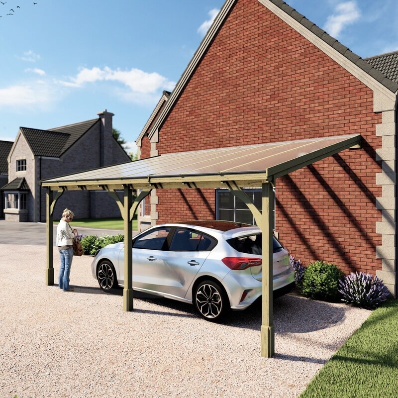 Green 3.5m Polycarbonate Roof Car Port Clear Side