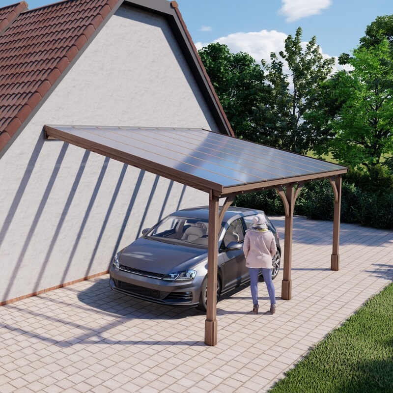 Green Polycarbonate Roof Car Port with Car 3.5m Brown