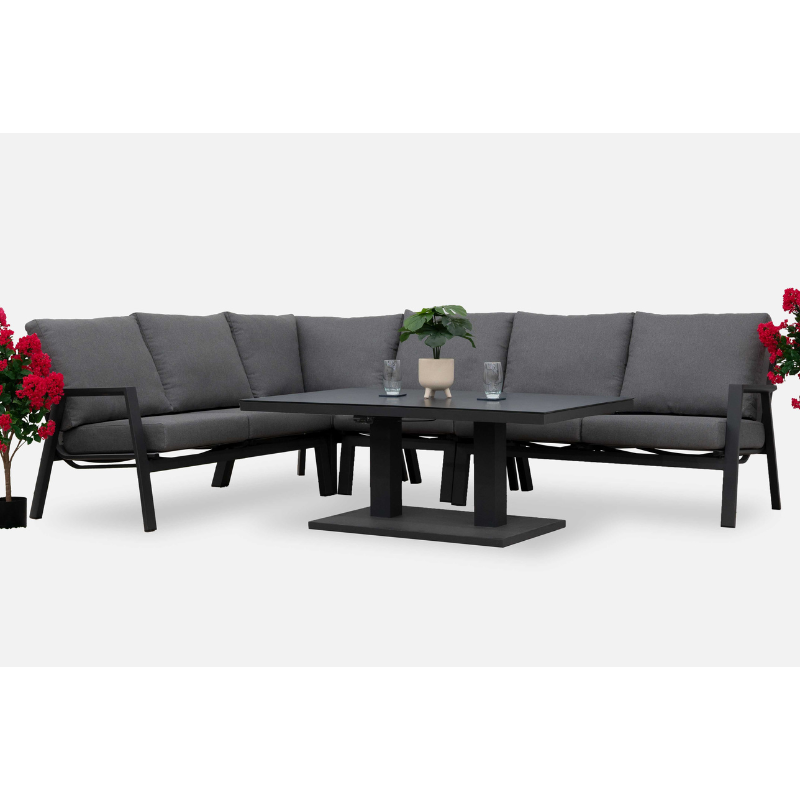 Nova - Zara L-Shaped Corner Sofa Lounge Dining Set with Rectangular Rising Table - Grey