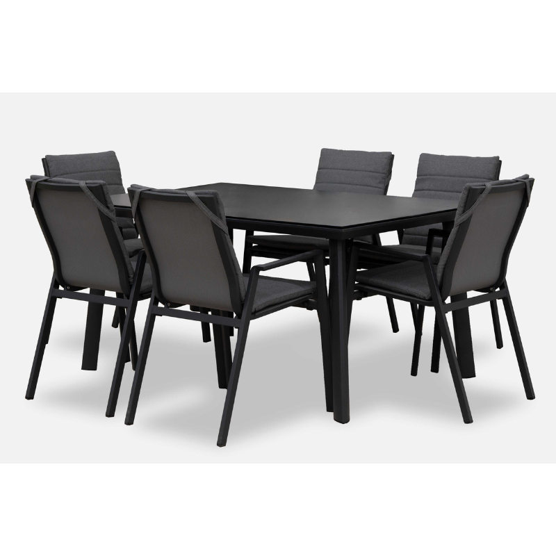 Nova Zara 6 Seat Dining Set - 1.5 x 1.0m Rectangular Table - Grey