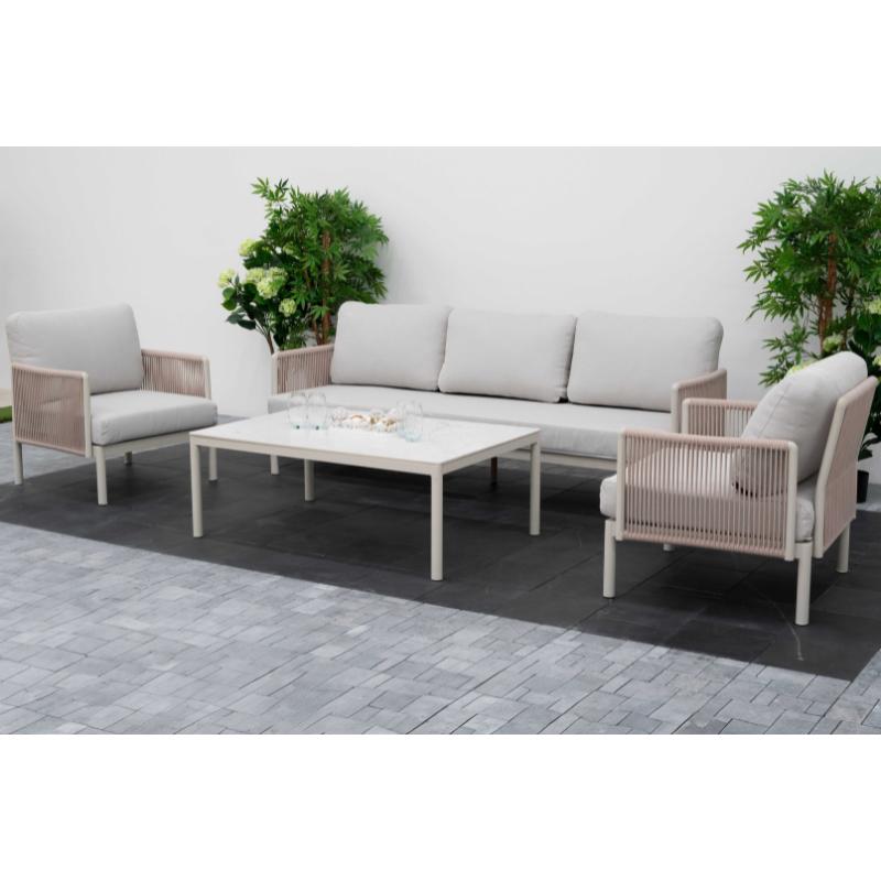 Nova - Hayden 3 Seater Sofa Lounging Set with Rectangular Coffee Table - Pebble
