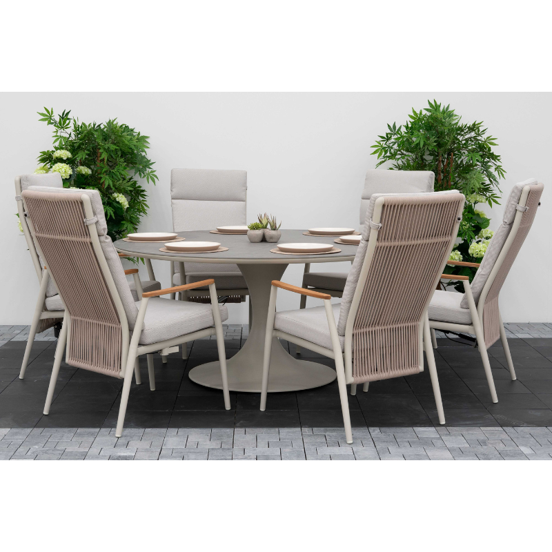Nova - Hayden 6 Seat Reclining Dining Set - 1.6m Round Table - Pebble