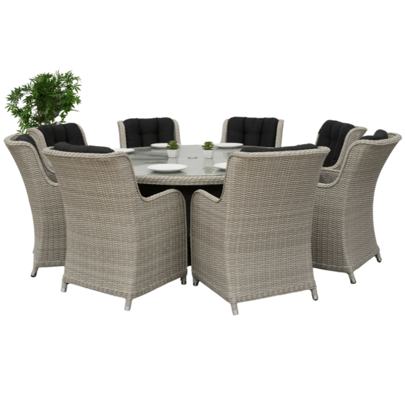 Nova Avery 8 Seat Round Dining Set - 1.8m Table with Lazy Susan - Ash Grey