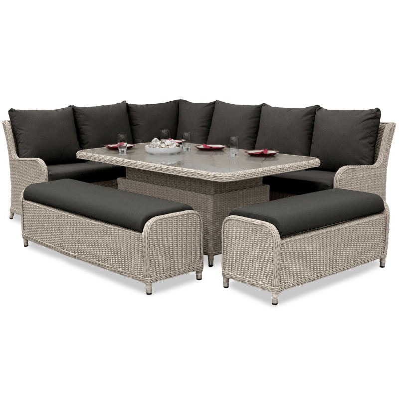 Nova - Avery Grande Left Hand Corner Sofa Lounge Dining Set with Rectangular Rise & Fall Table - Ash Grey