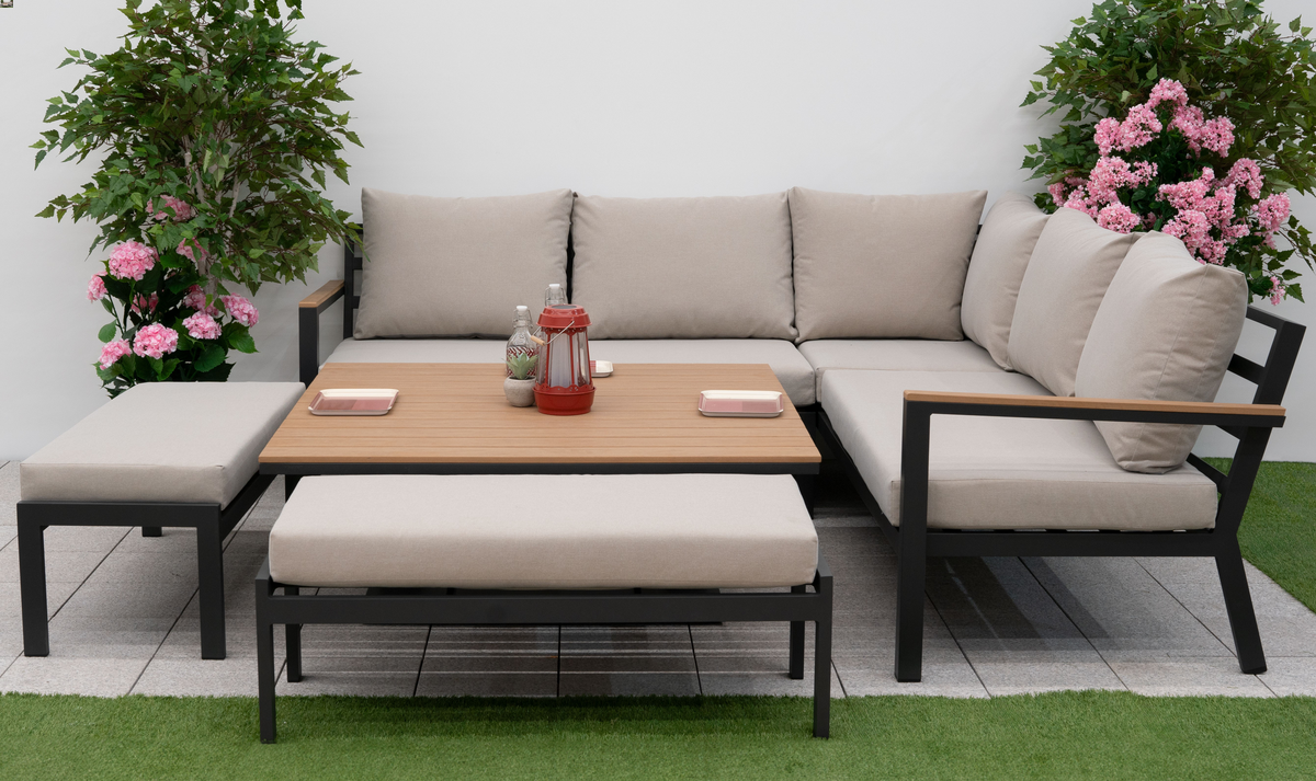 Nova - Heidi Deluxe Corner Sofa Lounge Dining Set with Square Rising Table
