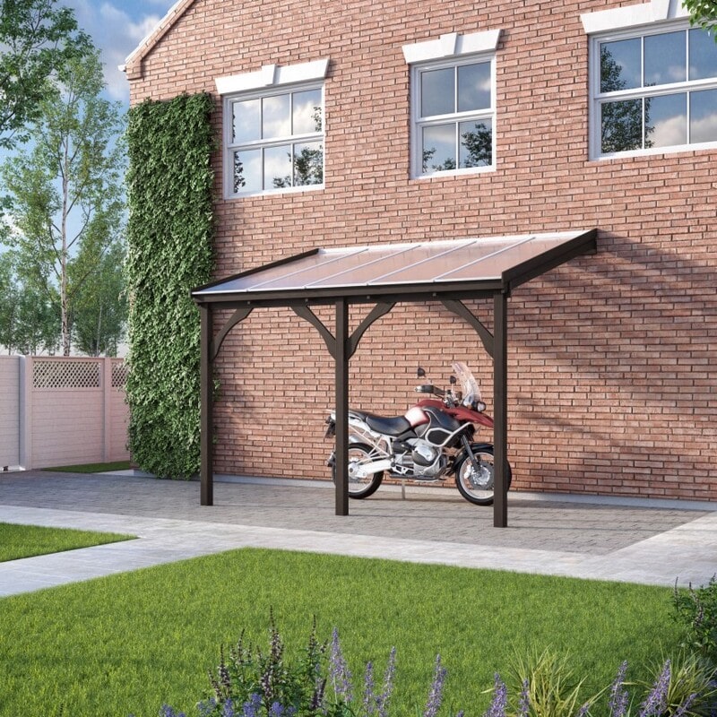 Polycarbonate Roof Car Port with Motorbike Brown