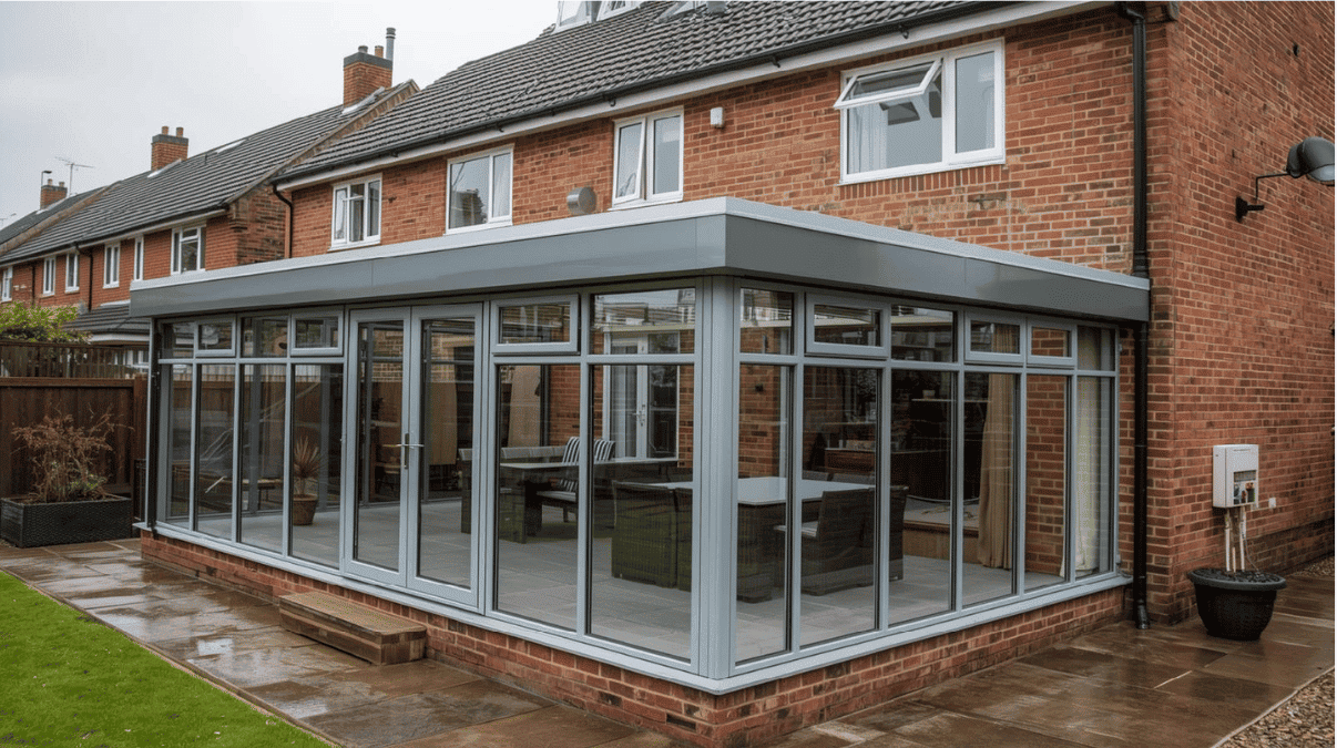 Aluminium veranda with glass roof