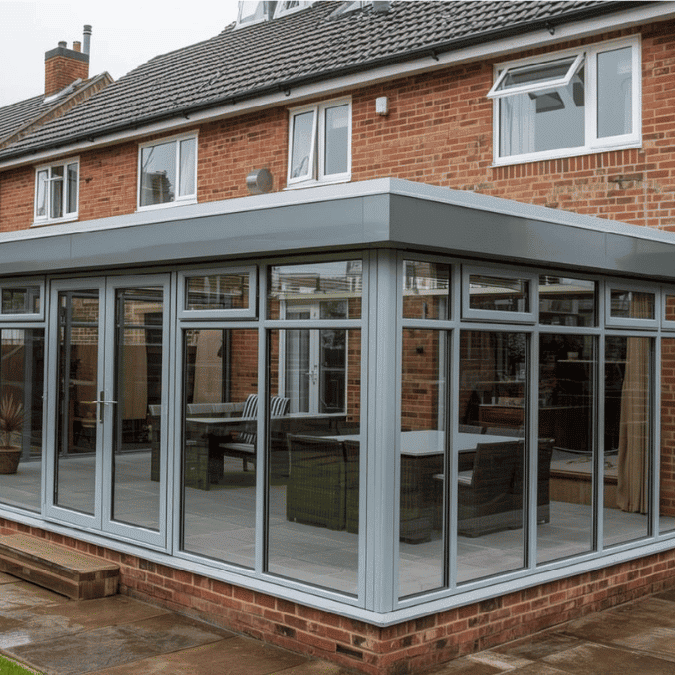 Aluminium veranda with glass roof