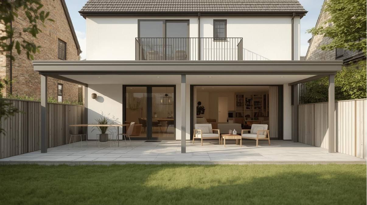 Terrace, balcony and veranda shown on a UK home exterior