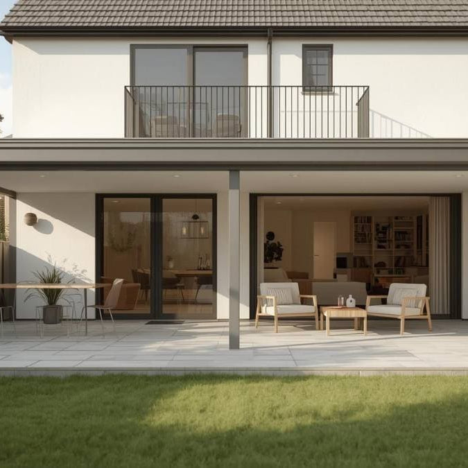 Terrace, balcony and veranda shown on a UK home exterior