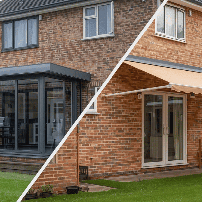 Veranda and awning comparison on a UK patio