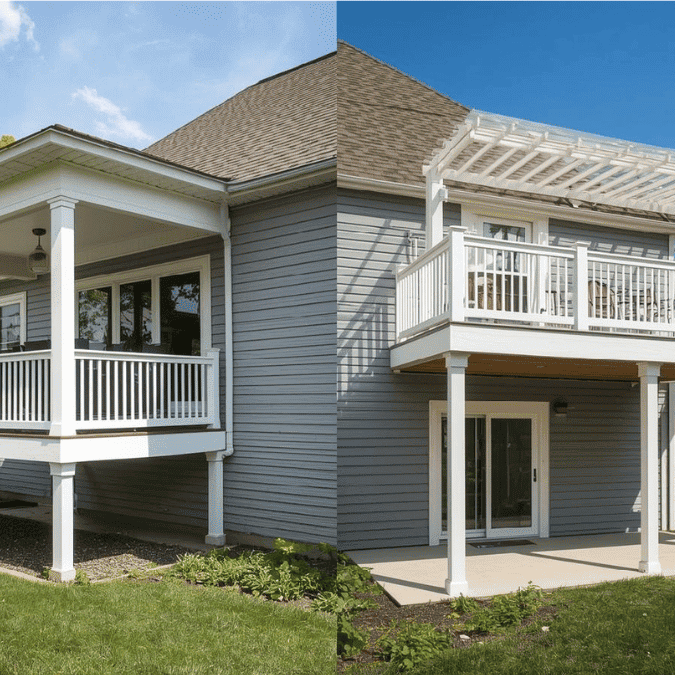 Side-by-side comparison of a veranda and a balcony on different homes