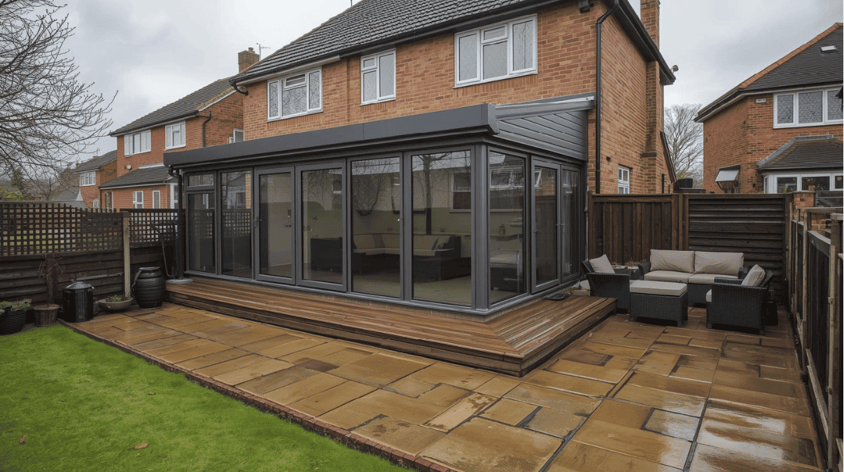 Veranda and patio side by side showing roofed and open outdoor spaces