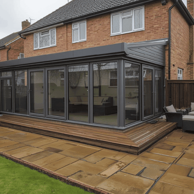 Veranda and patio side by side showing roofed and open outdoor spaces