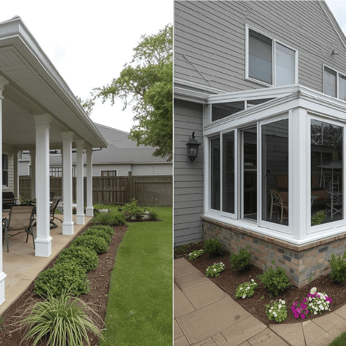 Side by side comparison of an open veranda and enclosed sunroom
