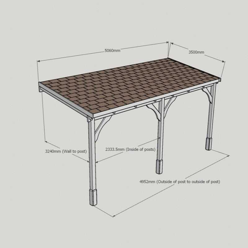 Felt Shingle Roof Carport - 3.5m Depth