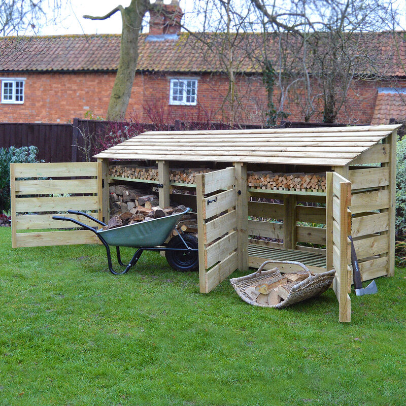 4 ft Log store green slatted open