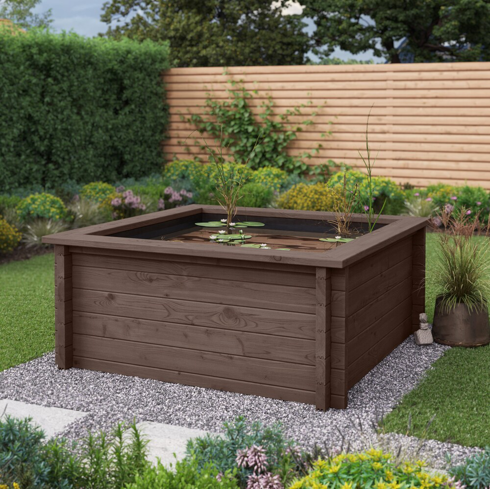 Raised Wooden Pond – Square Timber Garden Pond Kit with Heavy Duty Liner
