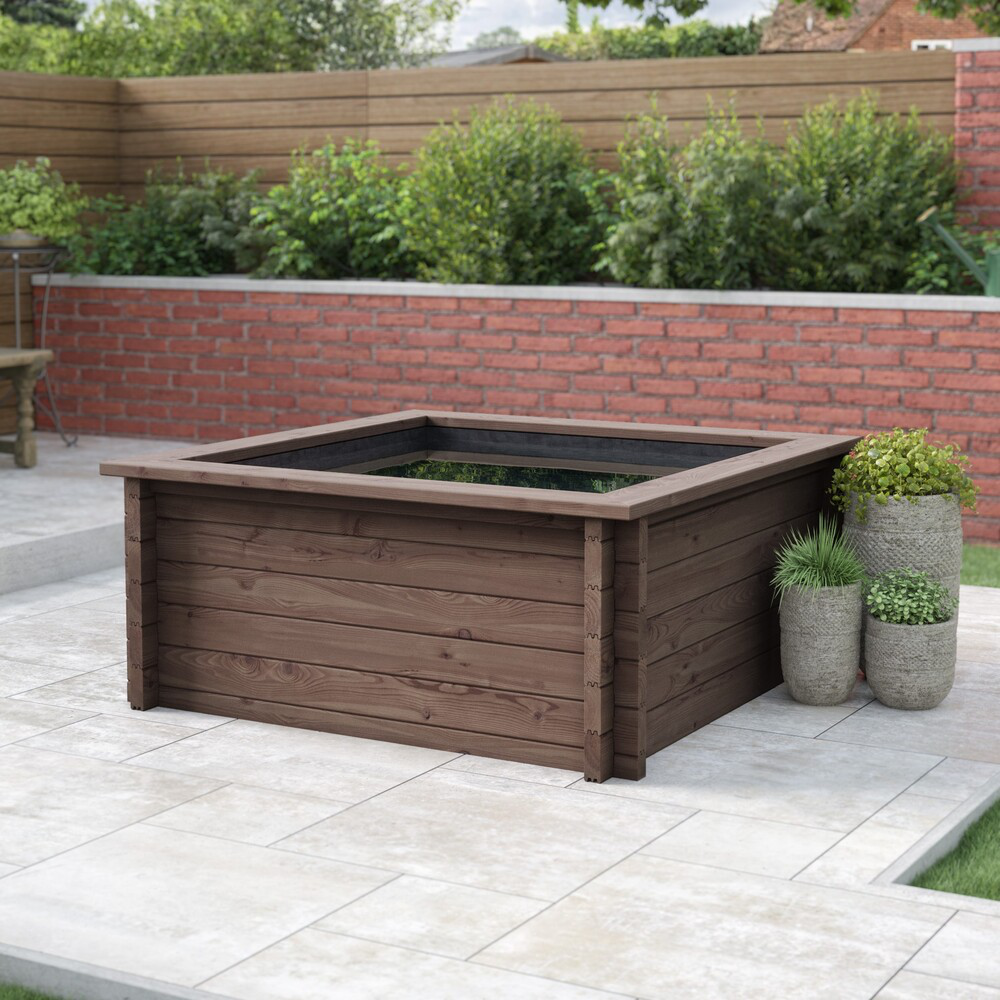 Raised Wooden Pond – Square Timber Garden Pond Kit with Heavy Duty Liner