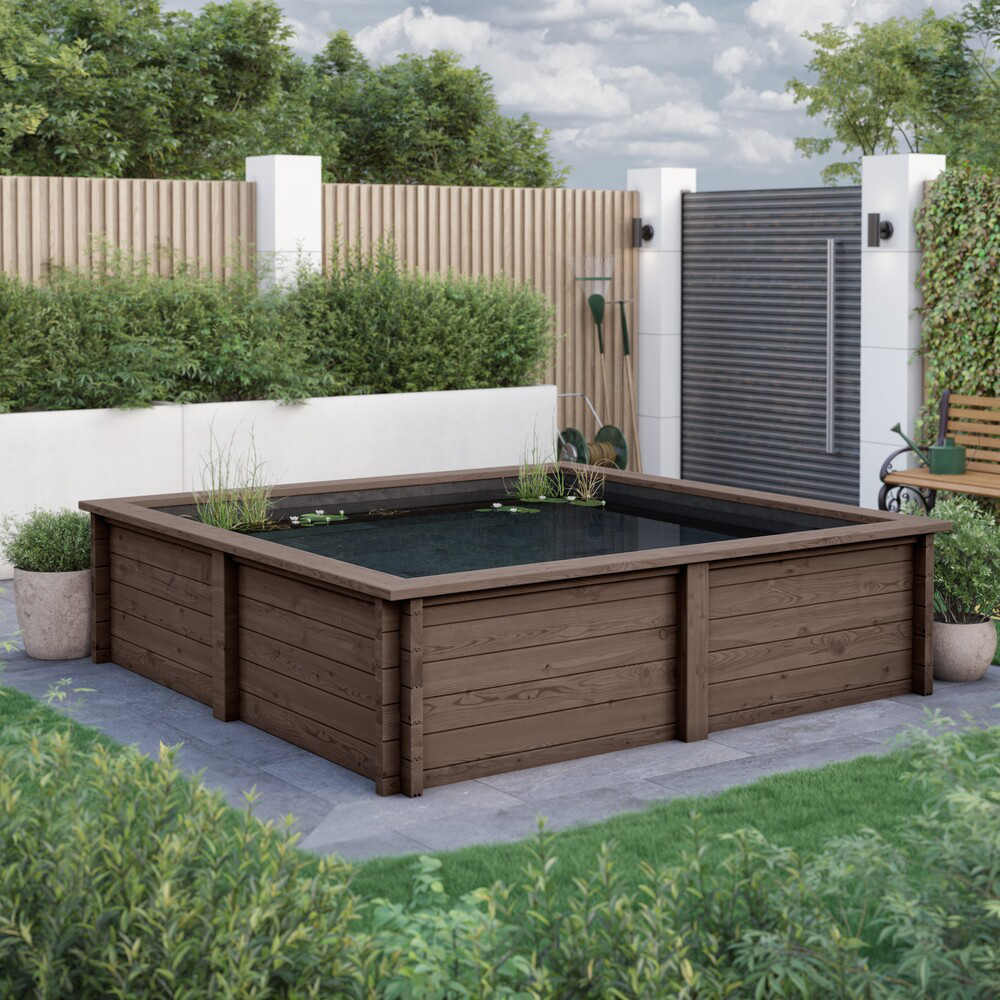 Raised Wooden Pond – Square Timber Garden Pond Kit with Heavy Duty Liner
