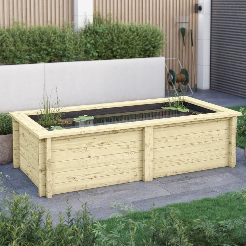 Rectangular Wooden Pond – Raised Timber Frame Pond for Outdoor Gardens