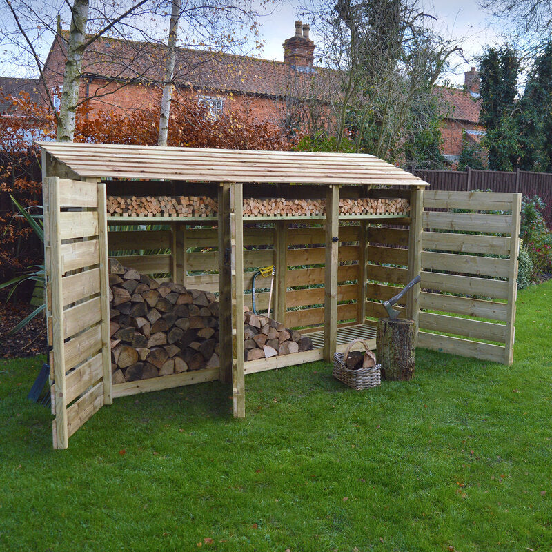 6ft Log store green slatted open