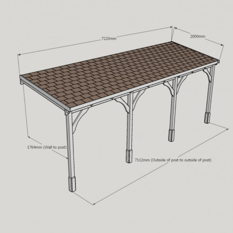 Felt Shingle Roof Carport - 2m Depth
