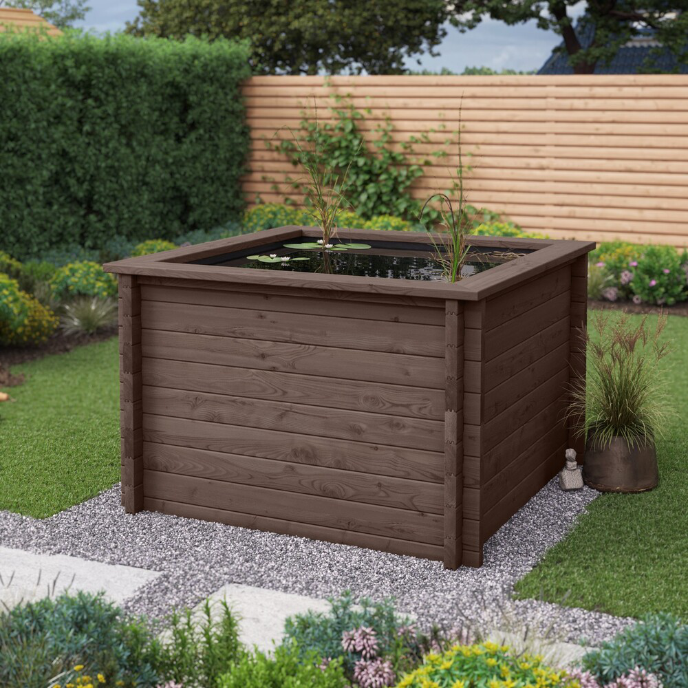 Raised Wooden Pond – Square Timber Garden Pond Kit with Heavy Duty Liner
