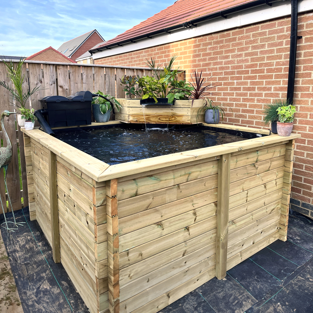 Raised Wooden Pond – Square Timber Garden Pond Kit with Heavy Duty Liner