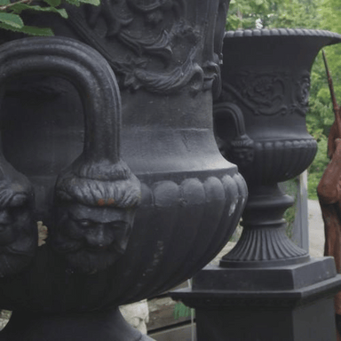Black Cast iron Medici Urn & Plinth Side