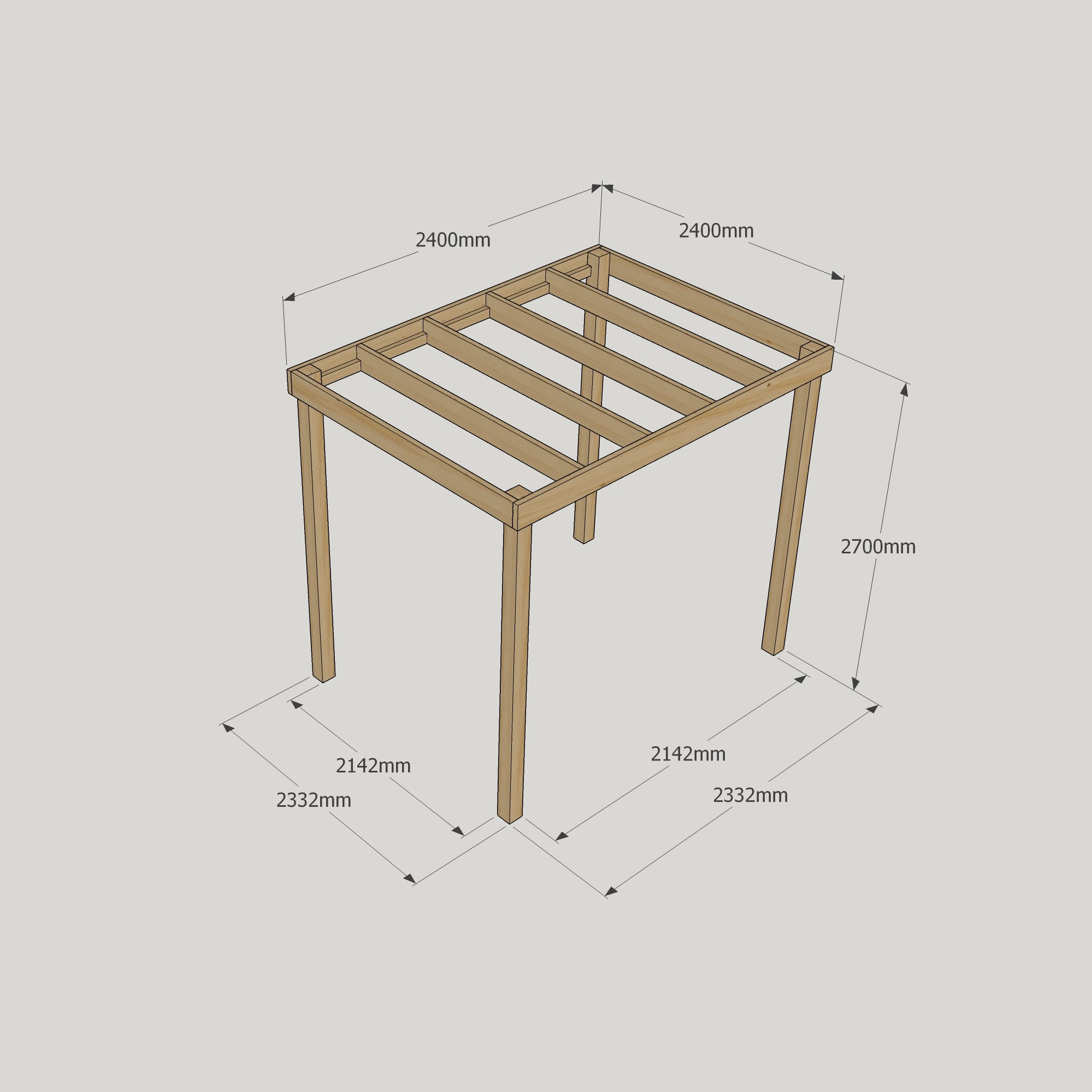 2.4m Box Pergola – Minimal Wooden Pergola, Clean Look