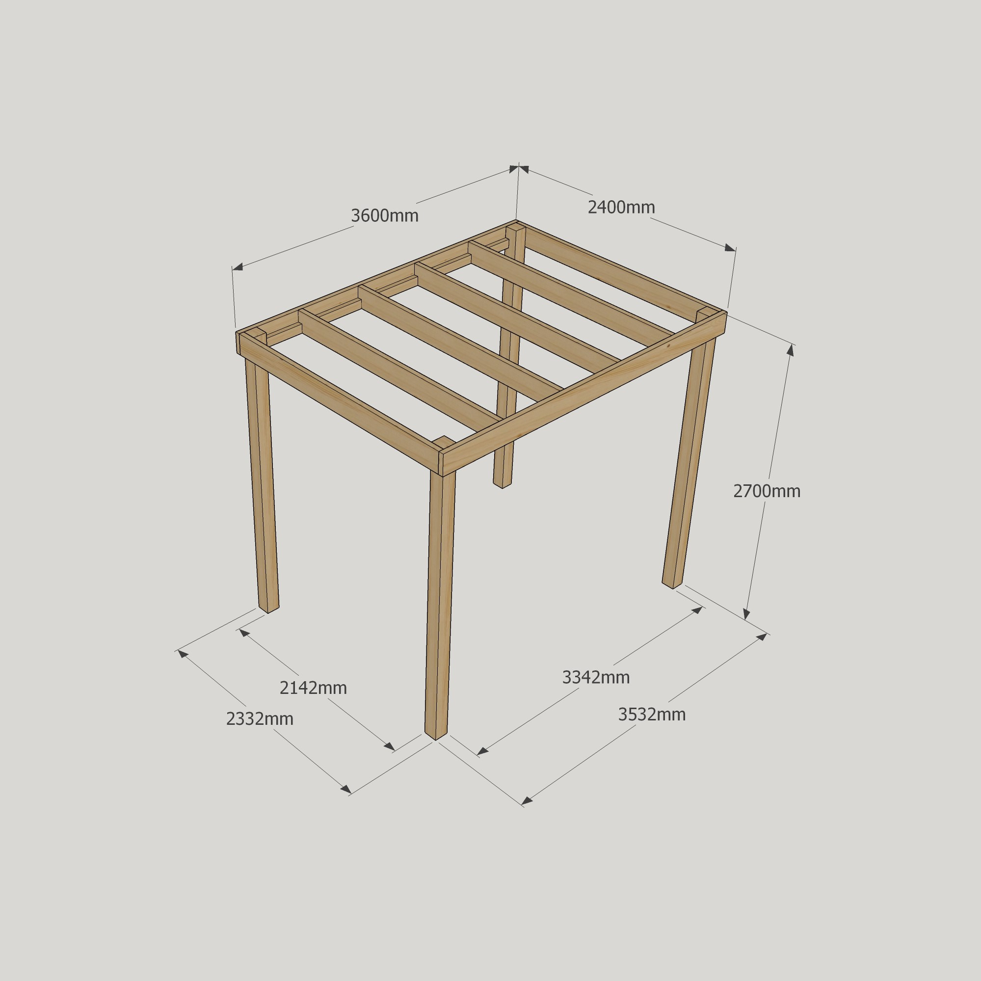 2.4m Box Pergola – Minimal Wooden Pergola, Clean Look