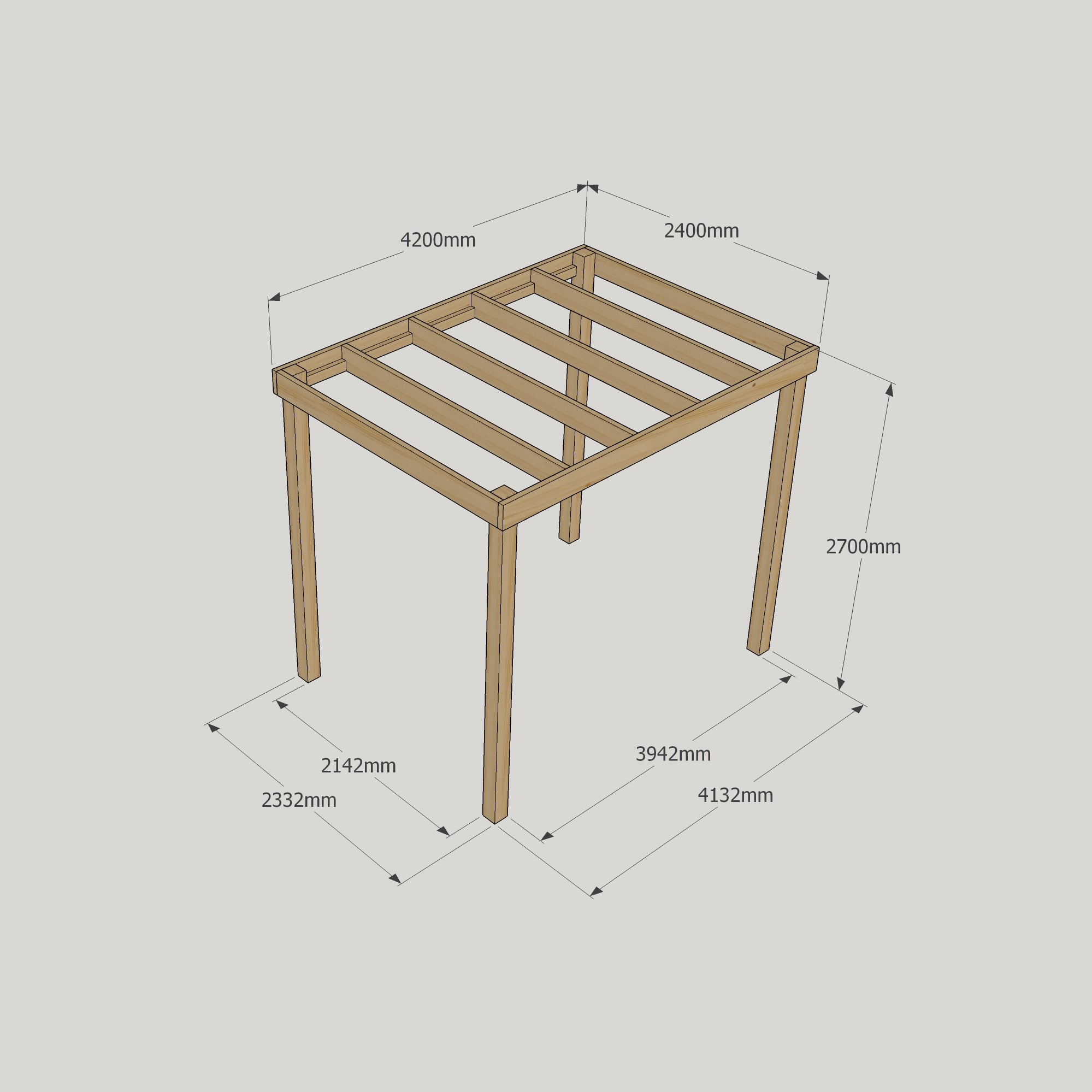 2.4m Box Pergola – Minimal Wooden Pergola, Clean Look