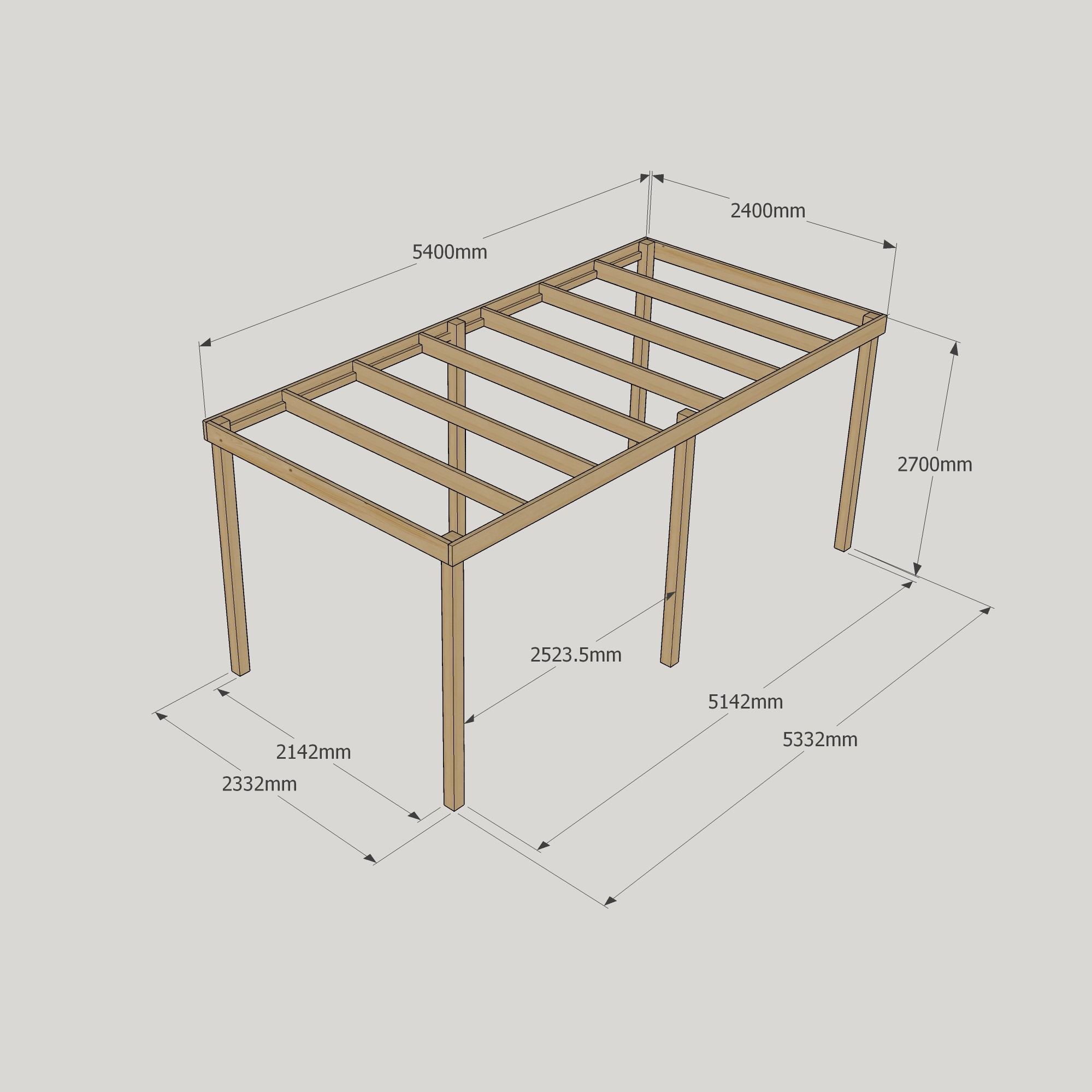 2.4m Box Pergola – Minimal Wooden Pergola, Clean Look