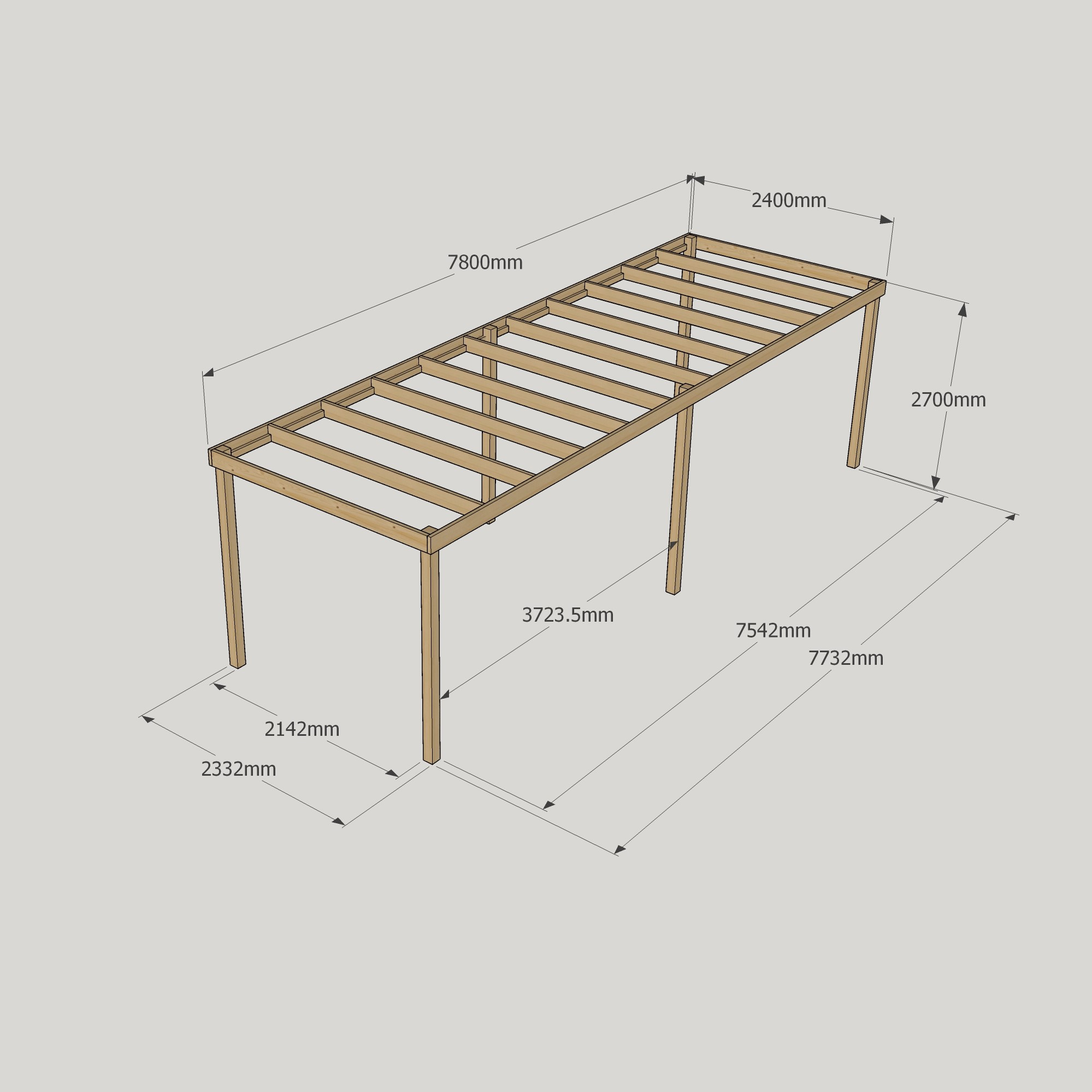 2.4m Box Pergola – Minimal Wooden Pergola, Clean Look