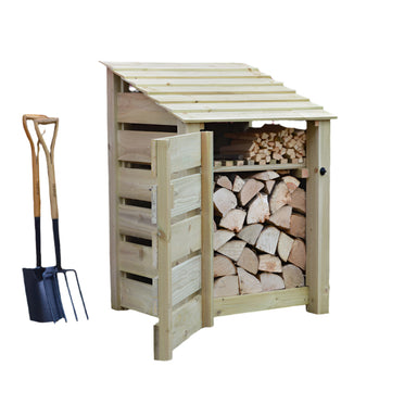Burley Log Store Green door slatted open 4ft