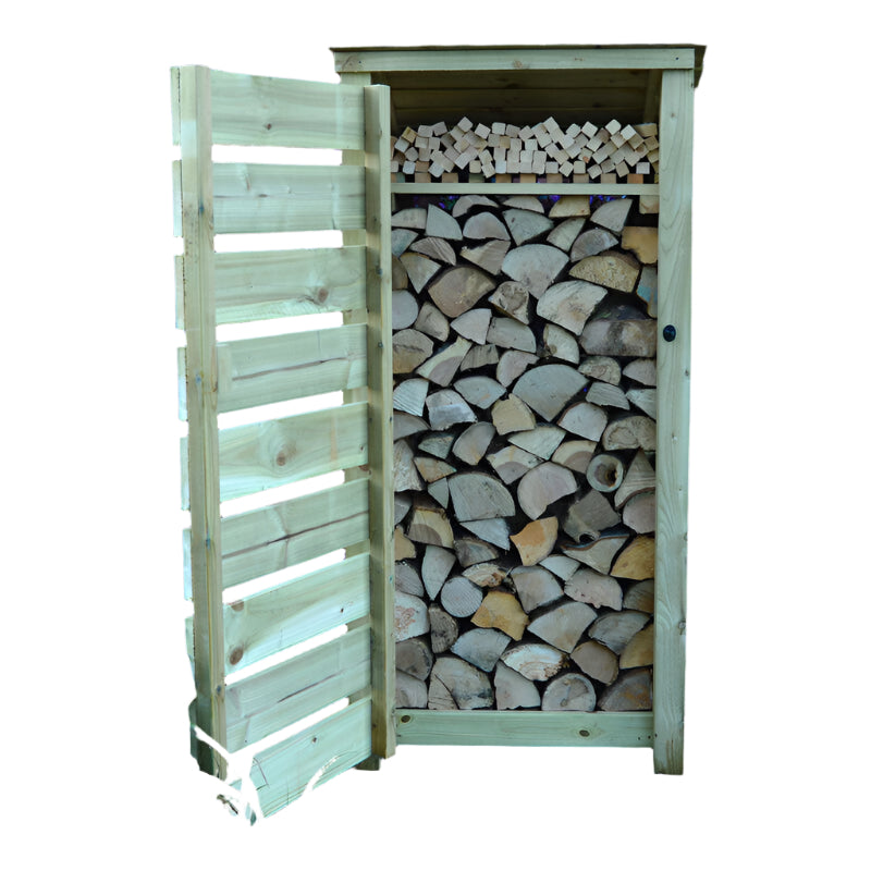 Burley Log Store Green door slatted open 6ft