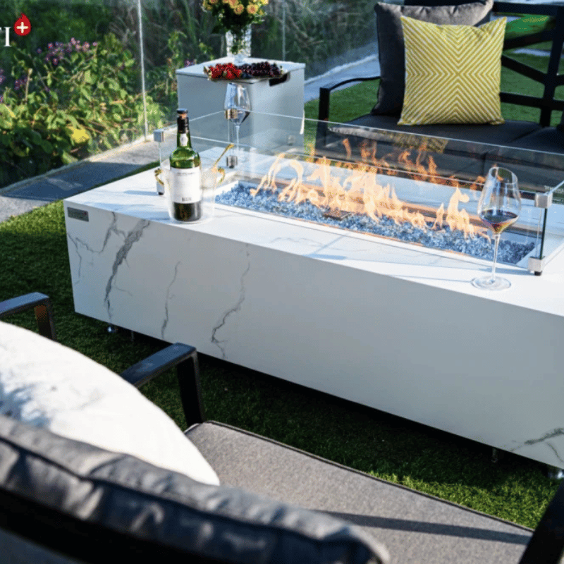Elementi Porcelain Carrara Fire Table