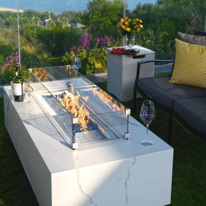 Elementi Porcelain Carrara Fire Table