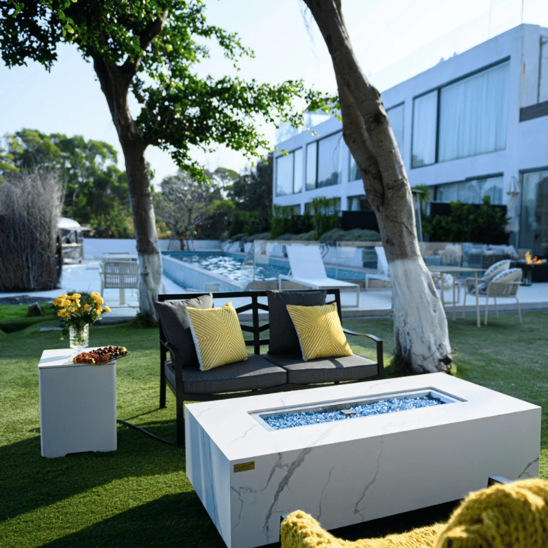 Elementi Porcelain Carrara Fire Table