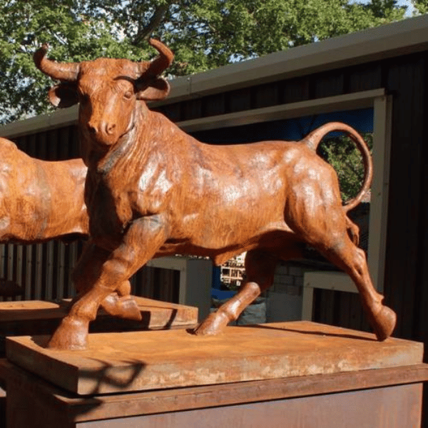 Cast Iron Giant Bull Statue Left