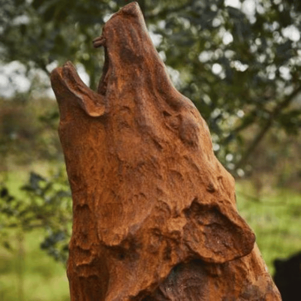 Cast Iron Howling Wolf on Plinth Statue Head
