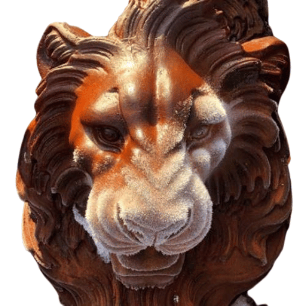 Cast Iron Lion Head Fountain Statue Snow