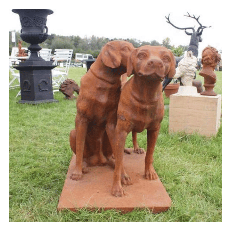 Cast Iron Snuggling Dogs Statue