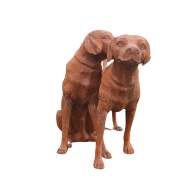 Cast Iron Snuggling Dogs Statue