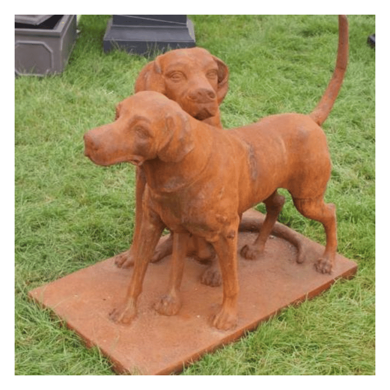 Cast Iron Snuggling Dogs Statue