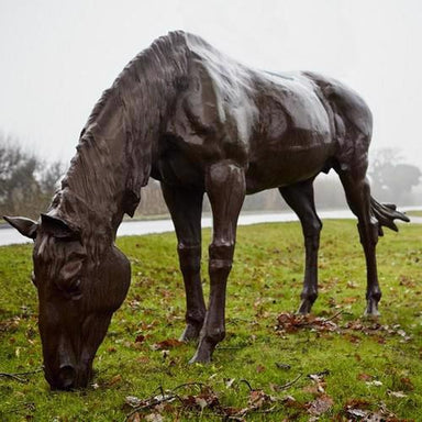 Cast Iron Lifesize Grazing Horse Statue Side Front View