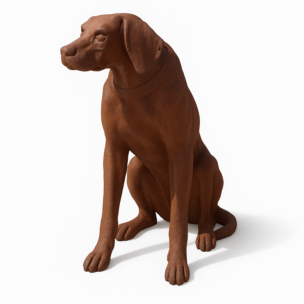 Cast Iron Sitting Rhodesian Ridgeback Statue – Natural Rust, H100 cm, Hand-Finished