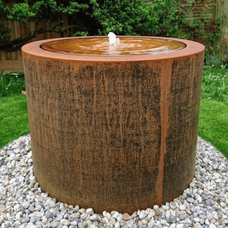 Corten Steel Riple Round Water Table with stones