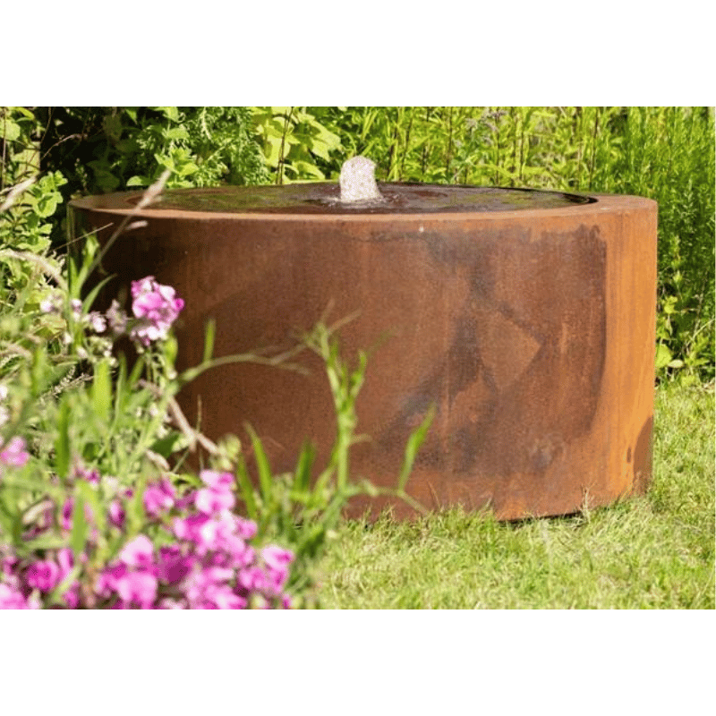 Corten Steel Riple Round Water Table with plants